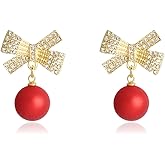 Christmas Stud Earrings for Women Chirstmas Tree Snowflake Bow Gift Box Santa Claus Gingerbread Earrings Set Xmas Holiday Gifts (G-Bow ball)