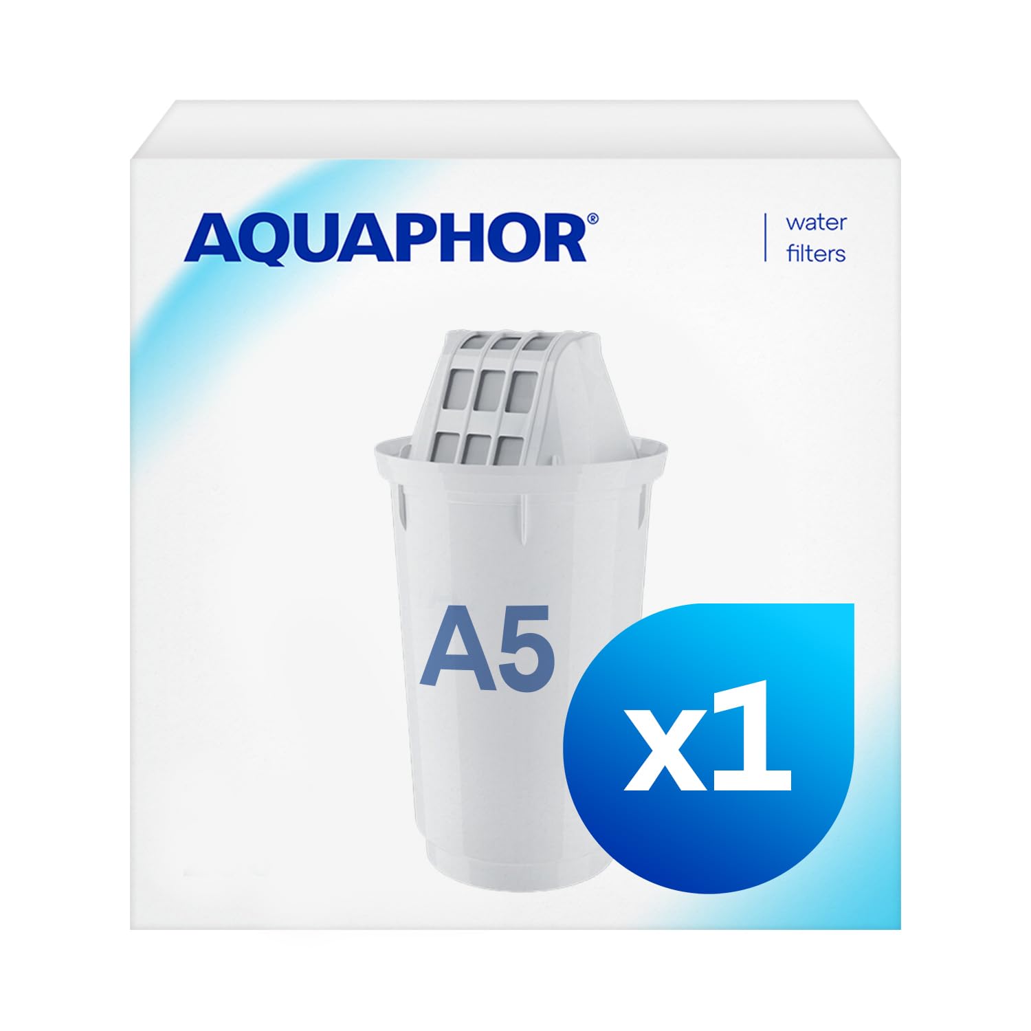 AQUAPHOR Filter Cartridge A5 Pack of 1 | Filters Limescale, Chlorine, Heavy Metals | 350L Clear Water | AQUALEN Technology for Better Tasting Food & Drink | Replacement Cartridge for A5 Filter Jugs