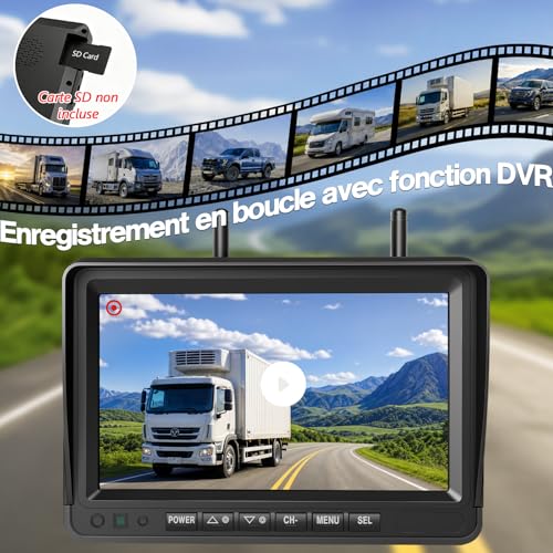 VASTEND Caméra de recul Solaire sans Fil avec écran HD 7 Pouces 1080P, caméra de recul numérique sans Fil, Batterie 10000 mAh, étanche IP69 – pour Camping-Cars, camions, fourgons aménagés (VS-7G)