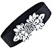 E-Clover Fashion Floral Rhinestone Buckle Women's Elastic Waist Cinch Belt for Dress (White01 stones, black belt)