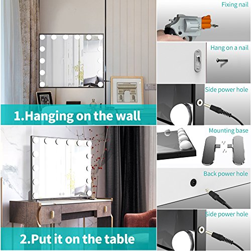 Nitin Hollywood Vanity Mirror with Lights, Black Lighted Makeup Mirror