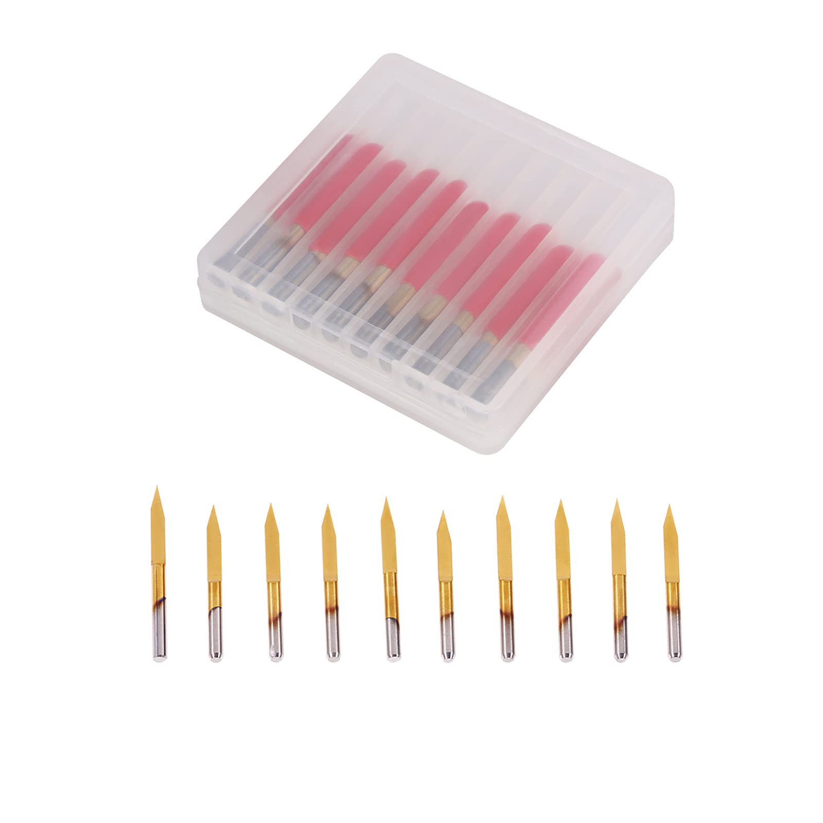 Akozon 30 Degree V Groove Titanium Coated Carbide Engraving CNC Router Bit, 10pcs, 0.1mm Tip
