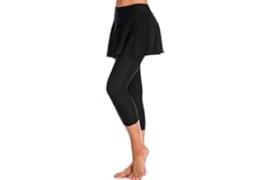 Labelar Women's Skirted Swim Capris Sun Protective Active Swimming Skirt with Leggings Tights