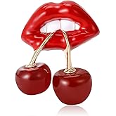 Lips Biting Cherries Fashion Brooch for Women Men Unique Style Sexy Lip Brooches Corsage Lapel Pin Elegant Clothing Accessories for Hat Suit Decoration Pins Dainty Jewelry for Girlfriend Charms Ladies