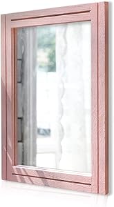 Rectangle Rustic Mirror with Wood Frame Farmhouse Bedroom Hanging Wall Mirror Decor Living Room Bathroom Vanity Mirror Pink