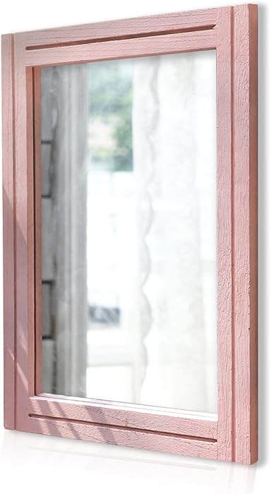 Rectangle Rustic Mirror with Wood Frame Farmhouse Bedroom Hanging Wall Mirror Decor Living Room Bathroom Vanity Mirror Pink