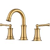 Brushed Gold Bathroom Faucet 8 Inch, Brass Bathroom Faucet, 3 Hole Gold Bathroom Faucet with Pop-Up Drain and 2 Supply Hoses for Vanity, Lavatory, RV Farmhouse (L2304-BG)