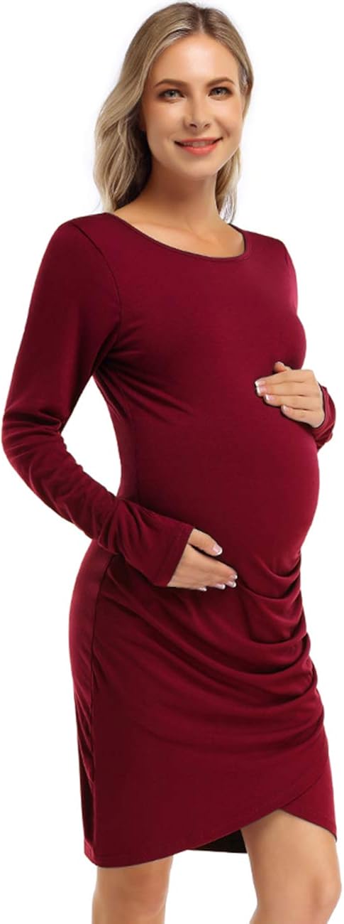Coolmee Womens Maternity Dresses Casual Ruched Short Sleeve Irregular Bodycon Mini Dress for Women at  Women’s Clothing store