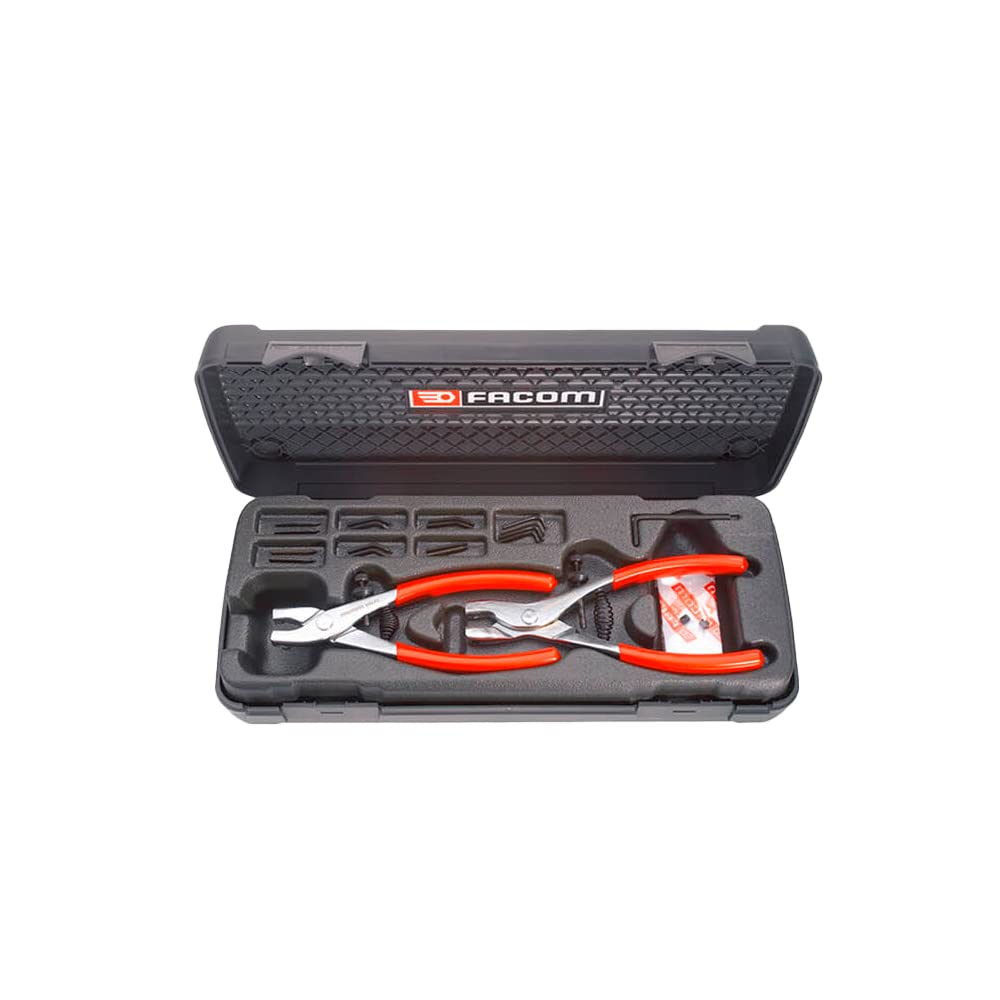 FACOM - Circlip Set - 470-2 Indoor and Outdoor Pliers - Interchangeable Nozzles - Set of 18 Removable Nozzles - Plastic Box - Hand Tools