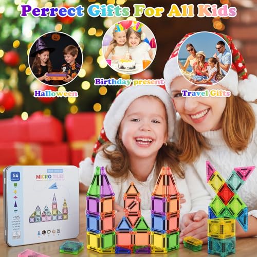 Euakee Magnetic Tiles, Travel Magnetic Building Blocks Set, Mini Magnetic Tiles, Building Toys with Iron Box for Boys and Girls, Montessori Toy (B)