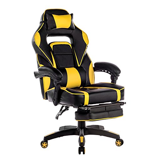 Merax High-Back Racing Home Office Chair, Ergonomic Gaming Chair with Footrest, PU Leather Swivel Computer Home Office Chair including Headrest and Lumbar Support (yellow) Merax High-Back Racing Home Office Chair, Ergonomic Gaming Chair with Footrest, PU Leather Swivel Computer Home Office Chair including Headrest and Lumbar Support (yellow)