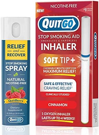 QuitGo Dual Support Quit Kit with Smoke-Free Soft Tip Inhaler, Herbal Relief & Recover Spray to Help Stop Smoking (Dual Support Kit, Cinnamon)