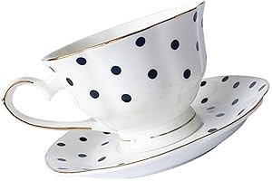 BIUDECO Ceramic Tea Cup Saucer Set with Smooth Edges and Surface, European Style Coffee Cup for Drinking