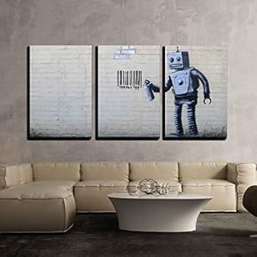 Banksy Street Art Robot Wall Decor x3 Panels