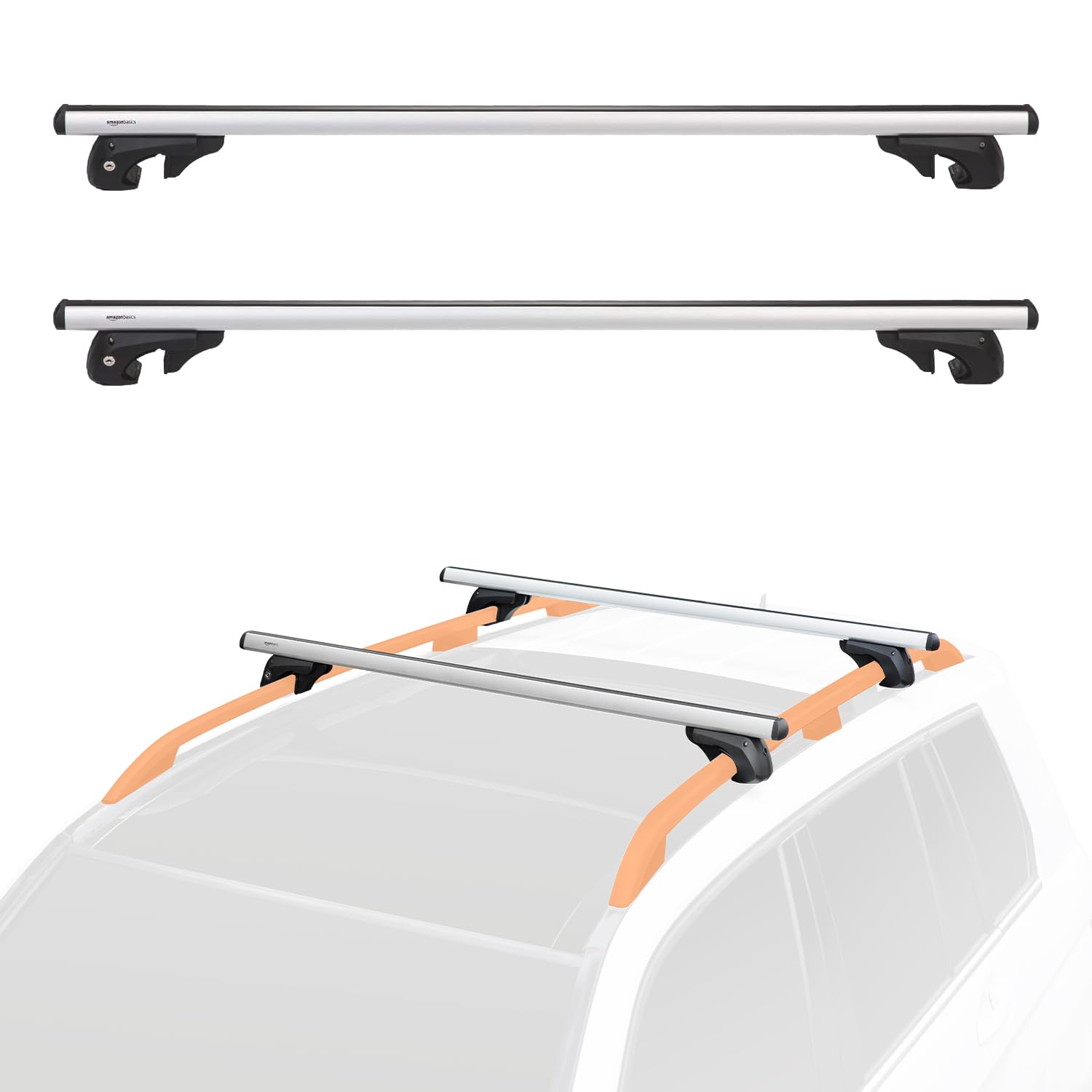 Photo 1 of **MISSING PARTS** Amazon Basics Cross Rail Roof Rack, 52 inches, Fits up to 46" Spans between Raised Side Rails with Gap, Pack of 2, Black/Silver