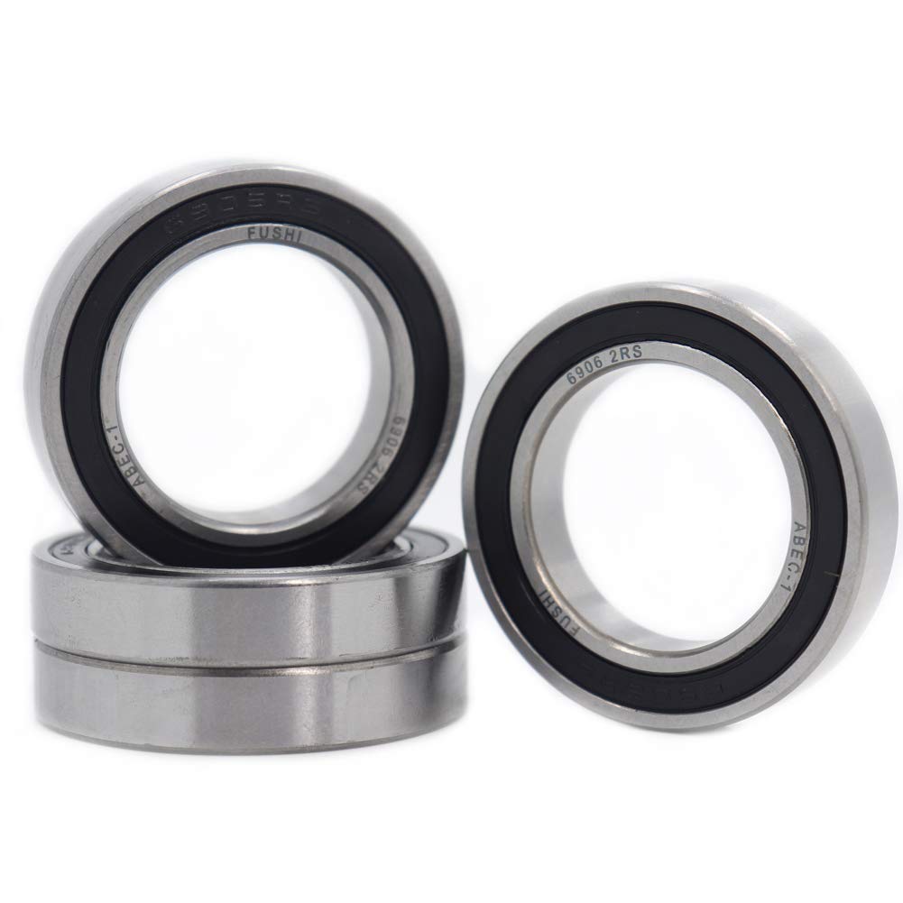 FUSHIBEARING 6906-2RS Deep Groove Ball Bearing, 30mmx47mmx9mm Double Rubber Seal Bearings Pre-Lubricated(Pack of 4PC)
