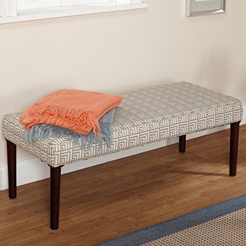 Modern Off White and Denim/greyish Blue Pattern Fabric Upholstered Bench Accent Bench Ottoman Seating Footrest Includes ModHaus Living (TM) Pen