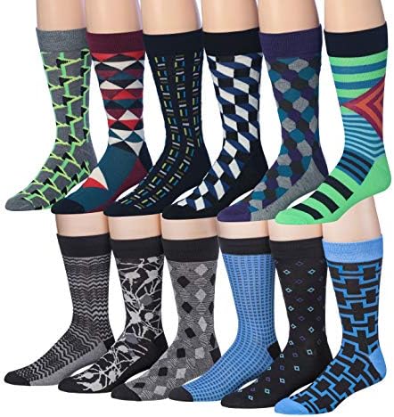 James Fiallo Mens 12-Pairs Funny Funky Crazy Novelty Colorful Patterned Dress Socks