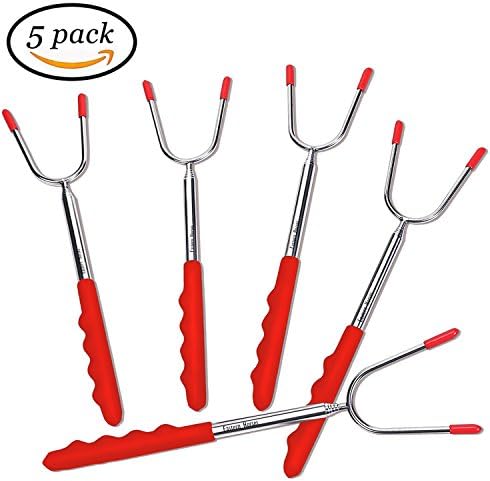 Marshmallow Roasting Sticks Smores Skewers: Stainless Steel Roasting Sticks for Bonfire, Fire Pit, Campfire: 45" Extendable Roasting Sticks with Handles & Carry Pouch: Safe Kid Forks (Stainless Steel)