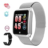 GOKOO Smart Watch for Women Men with Heart Rate Blood Pressure Sleep Monitor IP67 Waterproof Activity Tracker Calorie Counter Sports Smartwatch Silver
