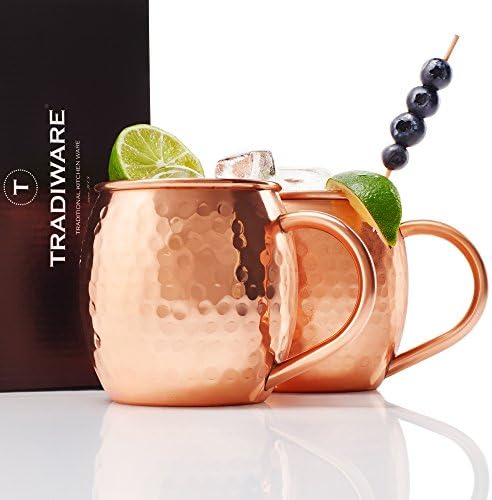 TRADIWARE Kitchen Classic Design Gift Box  100% Copper Moscow Mule Mugs Fully Handcrafted &amp; Hammered Mugs 16 Oz, Set of 2