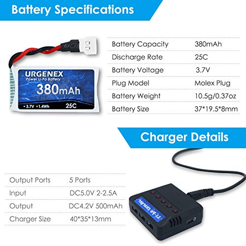 3.7V 750mAh Lipo Battery For SYMA & Holy Stone Drones - Molex Plug, 25C Discharge, Includes 5-in-1 Charger