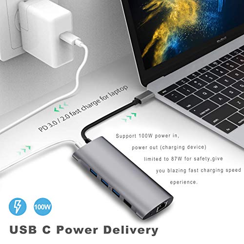 Hub Adapter for MacBook Pro, Sendowtek 11 in 1 USB C Adapter with Gigabit Ethernet Port, 87W PD 3.0, 4K HDMI VGA SD/TF Card Reader, 4 USB Ports Audio/Mic Port for MacBook Air, ChromeBook USB C Laptop
