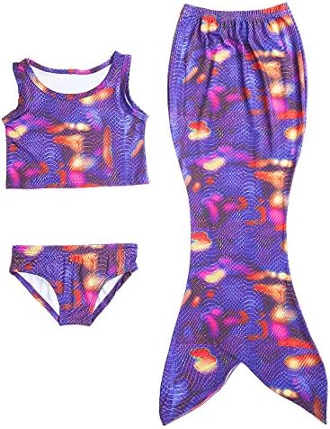 Luckyacution Girl's 3 Pcs Mermaid Tail Swimwear Swimsuit Bikini Bathing Suit