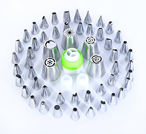 Deluxe Cake Decorating tips | 66-pieces Premium Baking Tools Supply | Professional Stainless Steel Dispenser Nozzles | cupcakes decoration ultimate tool set | Russian piping kit | scarper spatula pen
