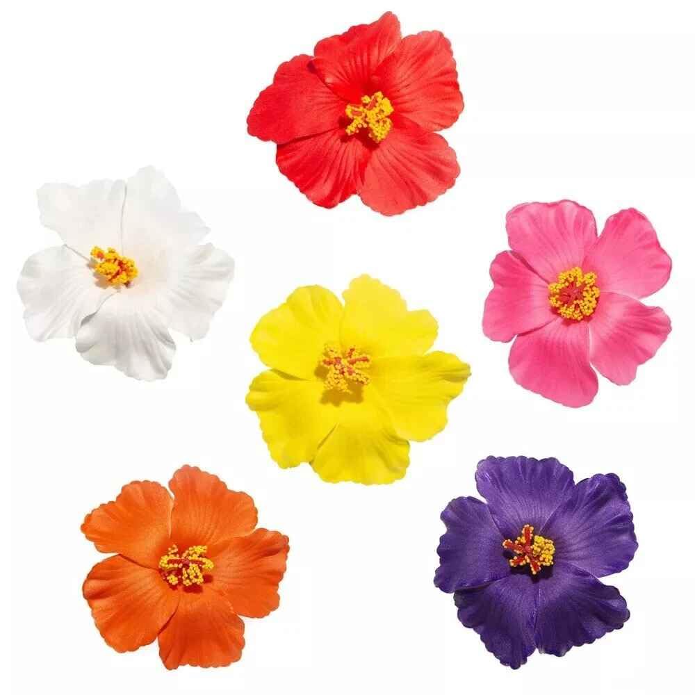 Photo 1 of 6 Pcs Hawaiian Flower Hair Clips Plumeria Claw Hair Barrettes Hibiscus Rose Barrettes Artificial Flower Hair Accessories for Vacation Beach Party Women