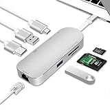 USB C Hub,Type C Hub ALLFU Aluminum 7-in-1 USB C Adapter Type C 3.1 Charging Port with 4K HDMI Port, 2 USB 3.0 Ports, SD / TF Card Reader and RJ45 Ethernet for Macbook Pro, Google Chromebook- Silver
