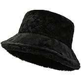 Women Plush Fluffy Bucket Hat Warm Lining Winter Faux Fur Cozy Wide Brim Winter