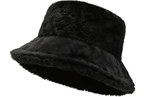 TZ PROMISE Women Plush Fluffy Bucket Hat Warm Lining Winter Faux Fur Cozy Wide Brim Winter