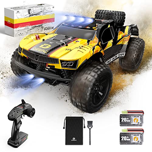 DEERC 9201E 1:10 Large Remote Control Truck with Lights, Fast Short Course RC Car, 48 km/h 4x4 Off-Road Hobby Grade Toy Monster Crawler Electric Vehicle with 2 Rechargeable Batteries for Adult Kid