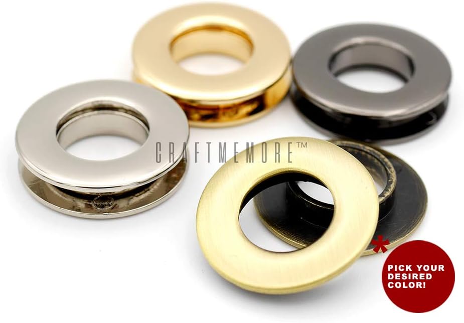 CRAFTMEMOREMetal Push Snap Together Grommet Flat Surface Snap Rings Eyelet O-Rings Purse Loop Easy Installation Pack of 4 (17mm (11/16"), Brushed Brass)