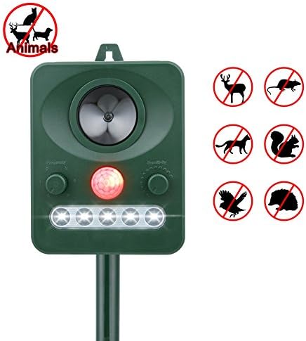 Solar Ultrasonic Outdoor Animal Repellent and Weatherproof Pest Repeller,Motion Activated with Flashing LED Light-With NEW Wall Mounting Option–Pest Control for Raccoon,Rabbit,Birds,Deer,Cats,Dogs