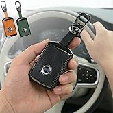 Car Key Fob Cover for Volvo S60 V60 XC60 S90 V90 XC90 Zinc Alloy & Leather Smart Key Shell, Scratch & Impact Resistant Remote Key Case Protector with Keychain (Black)