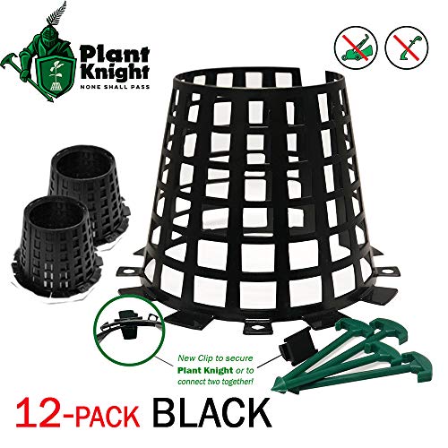 Plant and tree guard and protector for trees, plants, saplings, landscape lights, lamp posts, more; expandable for larger trees and plants; provides protection from trimmers, weed whackers (Black -12)