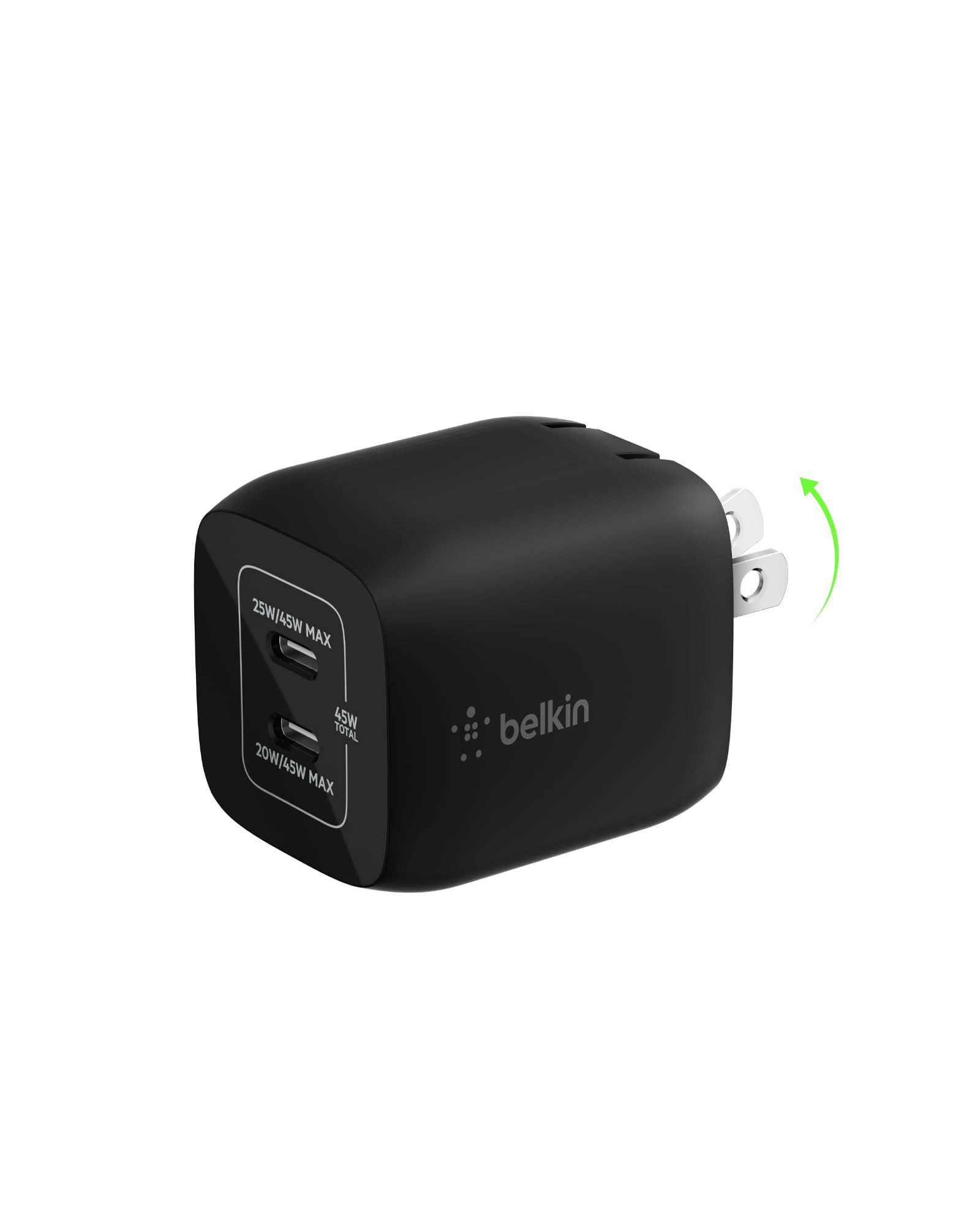 Belkin 45W Dual USB C Charger Block, PD3.0 w/ GaN - Super Fast Charging - Samsung Galaxy S25, Apple iPhone 17, Air, Pro, Pro Max, iPad, MacBook, AirPods, Apple Watch, Nintendo Switch 2 & More - Black