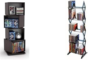 Atlantic 4 Tier Rotating Cube Espresso & Mitsu 5-Tier Media Rack - 130 CD or 90 DVD/BluRay/Games in Clear Smoke Finish, PN64835195