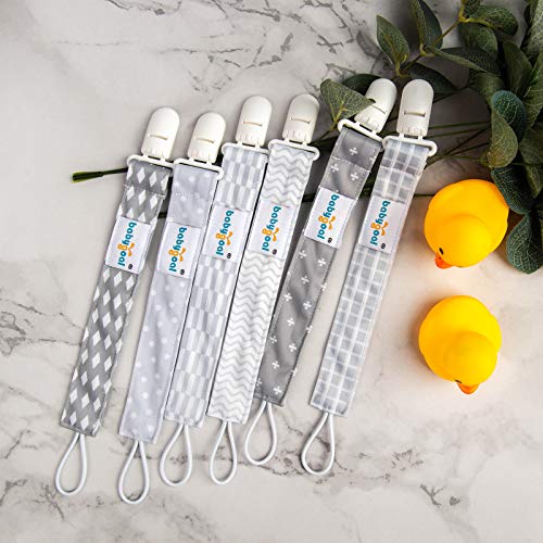 Babygoal Neutral Pacifier Clips, 6 Pack Binky Paci Holder and Leash for