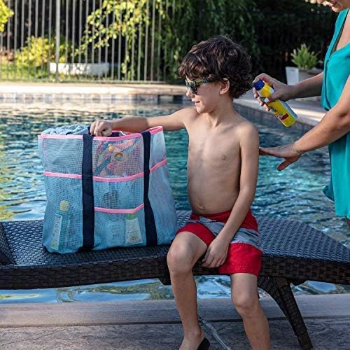 Mesh Beach Bag – Large Family Tote & Pool Bag - Extra Storage - 9 Oversized Pockets for Organization & Zippers, Comfortable Shoulder Strap - Stylish Blue and Pink - Women and Men 8 Mesh Beach Bag – Large Family Tote & Pool Bag - Extra Storage - 9 Oversized Pockets for Organization & Zippers, Comfortable Shoulder Strap - Stylish Blue and Pink - Women and Men