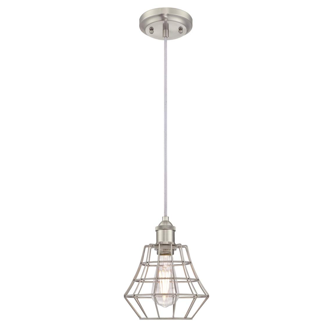 63372 Nathan One-Light Indoor Pendant, Brushed Nickel Finish with Angled Bell Cage Shade
