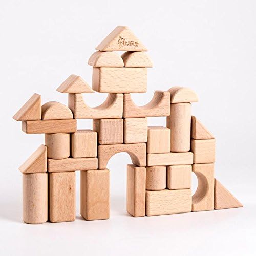 Kdorrku Stacking Blocks Standard Unit Solid-Wood Wooden Blocks Building Blocks with Wooden Storage Tay Container Natural Wood without Painting - 100% Real Beech Wood (Natural, 72PC)