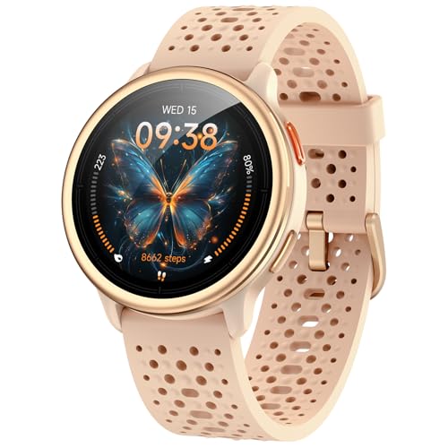 Women's Smart Watch 1.27" Round Smartwatch 2 Straps, Sleep Monitor Health and Fitness Functions 120+ Sports Modes 3ATM Waterproof for iPhone/Samsung/Android Pink