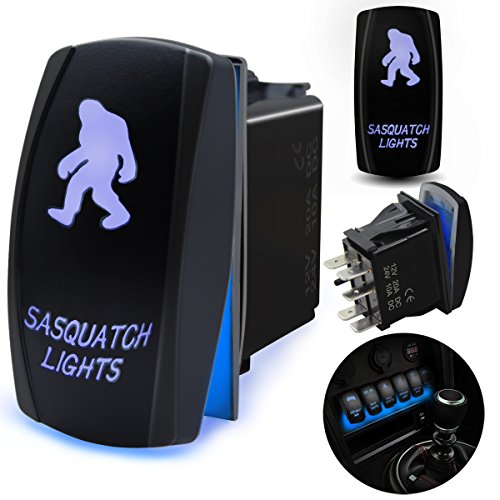FABOOD FWaterproof 5 Pin Sasquatch Lights Rocker Switch Laser SPST ON/Off Two LED Backlit Blue Light 20A 12V for Automotive Motorcycle Truck Boat Marine Off-Road ATV Replace Kit (with Jumper Wire)