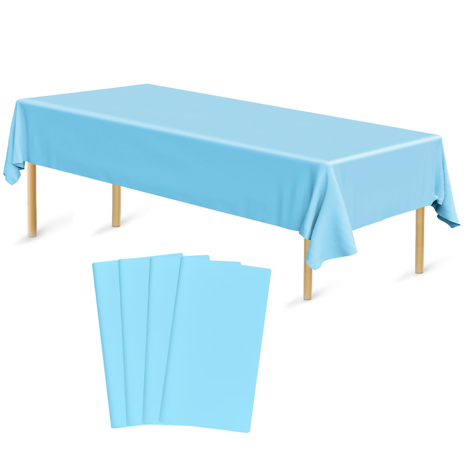 Bouiexye 4 Pack Disposable Table Cloth Light Blue Plastic Tablecloth 54 x 108 Inch Rectangular Tablecloths for Indoor Outdoor Party Birthdays Weddings Christmas Anniversary Buffet Table