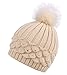 Arctic Paw Horizontal Cable Knit Beanie with Sequins and Faux Fur Pompom (Cream)