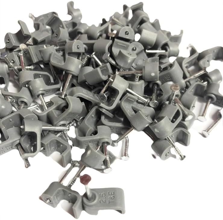 Generic 2.5mm Twin & Earth Cable Clips 100 Pack Grey Nail Clips