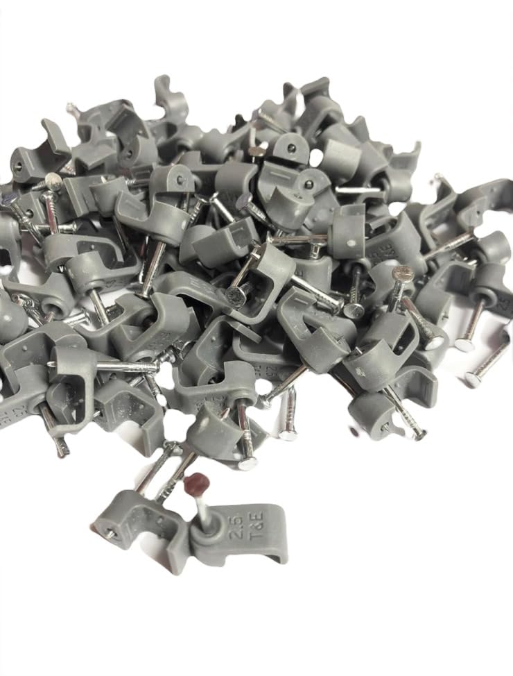 2.5mm Twin & Earth (10x5) Grey Cable Clips 100 Pack Nail Clips, Cable Tacks for Electrical Cables